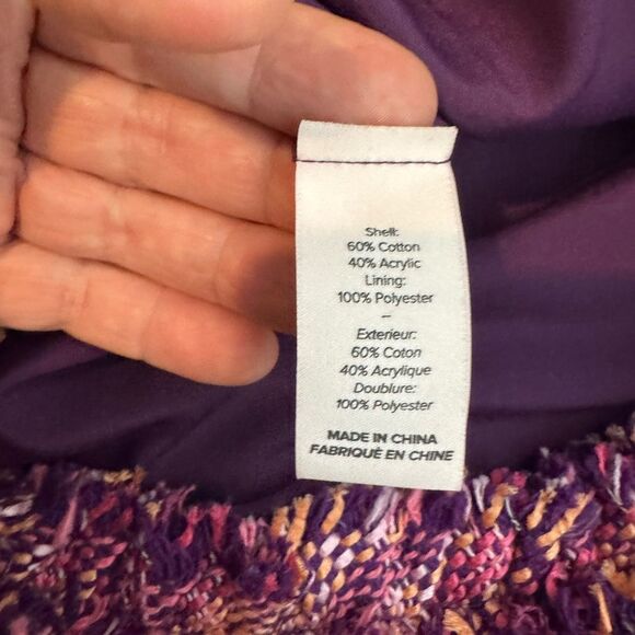 Cinq à Sept 5à7 Purple Tweed/Bouclé Fringe Belted Mini Dress Size 6 - Picture 8 of 11